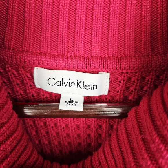 Calvin Klein Hot Pink Turtle Neck Chunky Knit Oversized Sweater sz Large - Picture 7 of 11